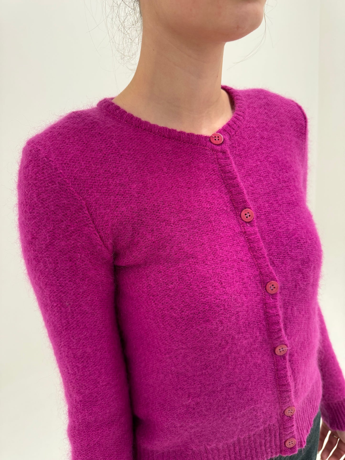 Set Dolce&Gabbana fucsia din mohair - cardigan + maieu