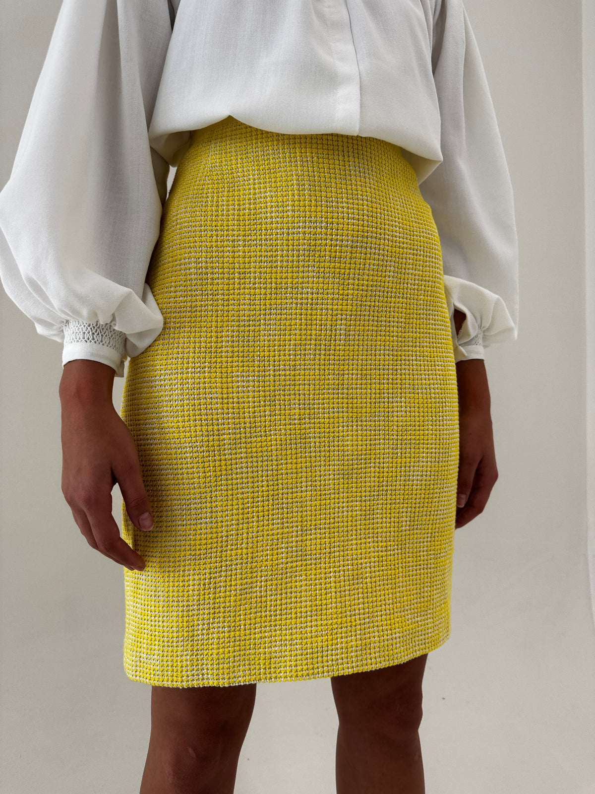 Fustă Max Mara din tweed de bumbac light yellow in croi clasic