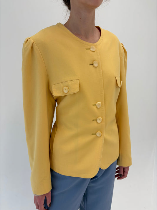 Sacou în stil Chanel butter yellow din lana certificată extrafina