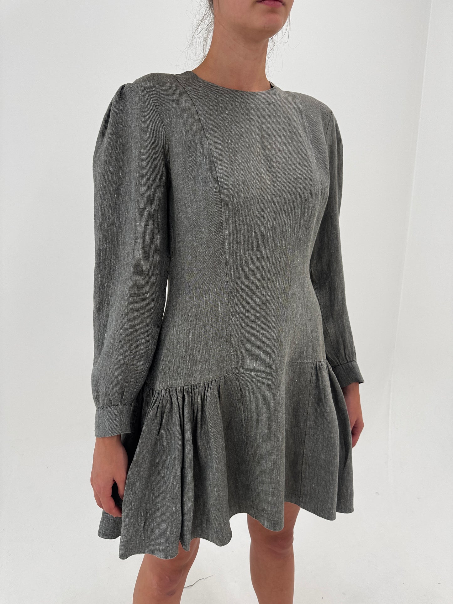 Rochie ultra chic cu talie căzută Sage green din bumbac gros