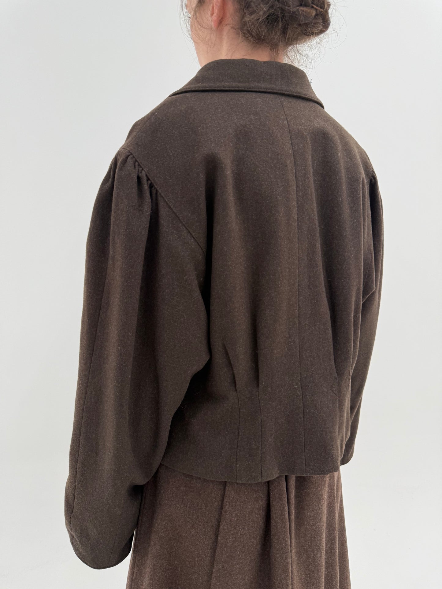 Sacou vintage din lana groasă cambrat chocolate brown