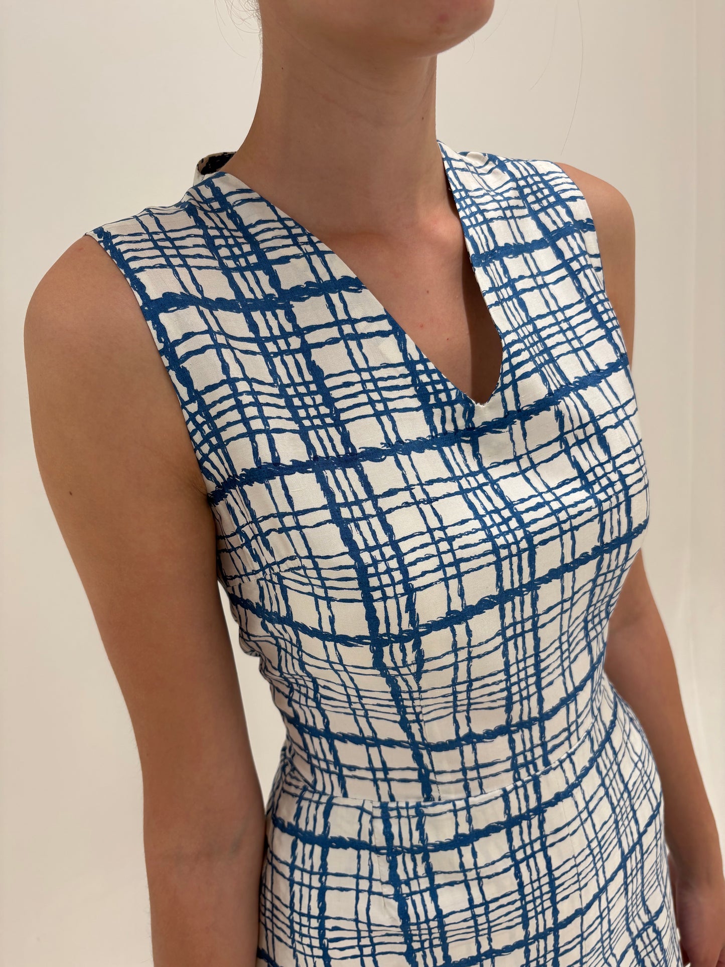 Rochie vintage din twill de mătase naturală cu talie ultra înaltă marcată