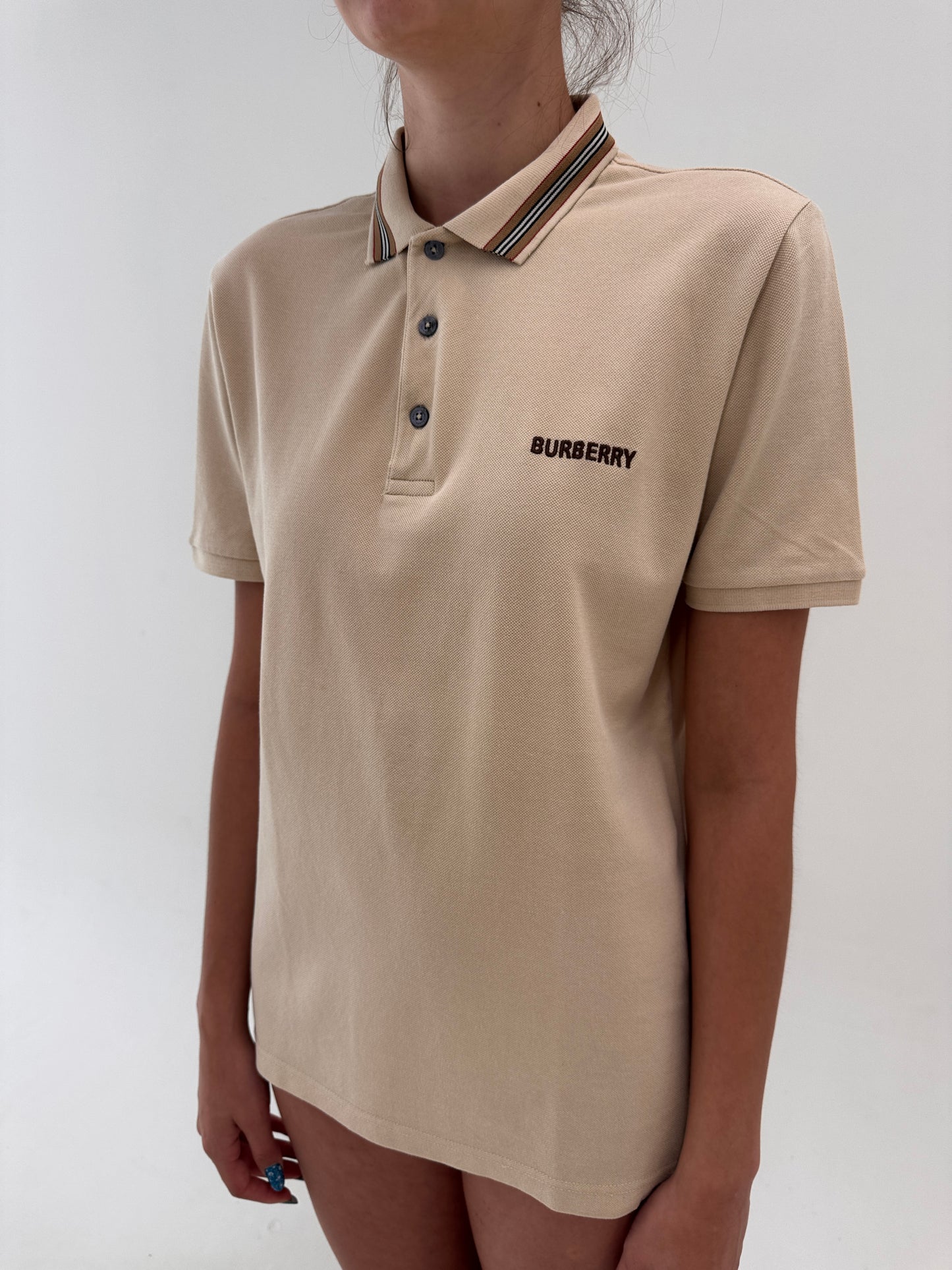 Top Burberry polo camel din bumbac excepțional de gramaj mare