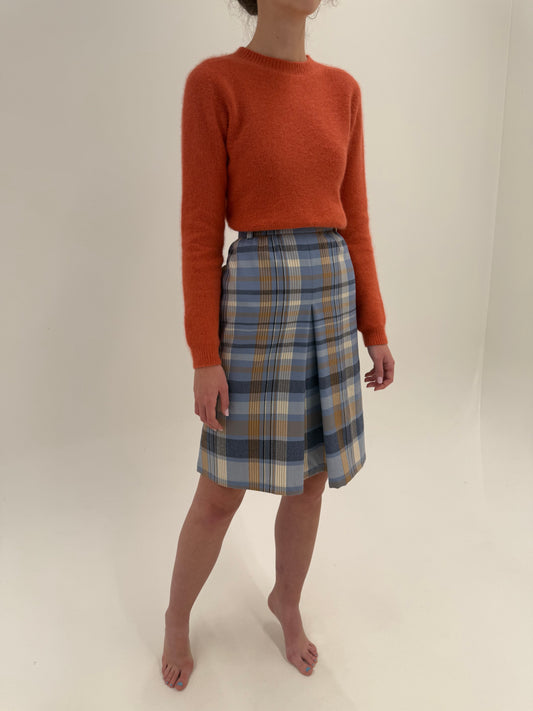 Fustă din Tartan de lana baby blue în carouri cu talie ultra înaltă