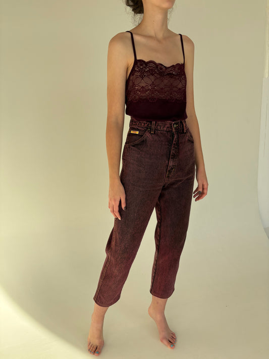 Jeans vintage gros mom fit cu talie ultra ultra înaltă burgundy wash