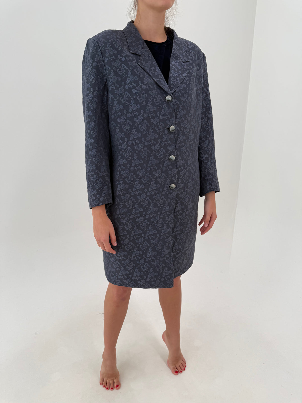 Pardesiu din jacquard blue gray din mix de lana extrafina și bumbac