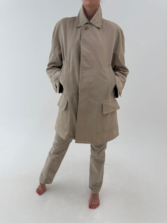 Trench Burberry vintage din gabardină de bumbac cu interior cu print specific brandului