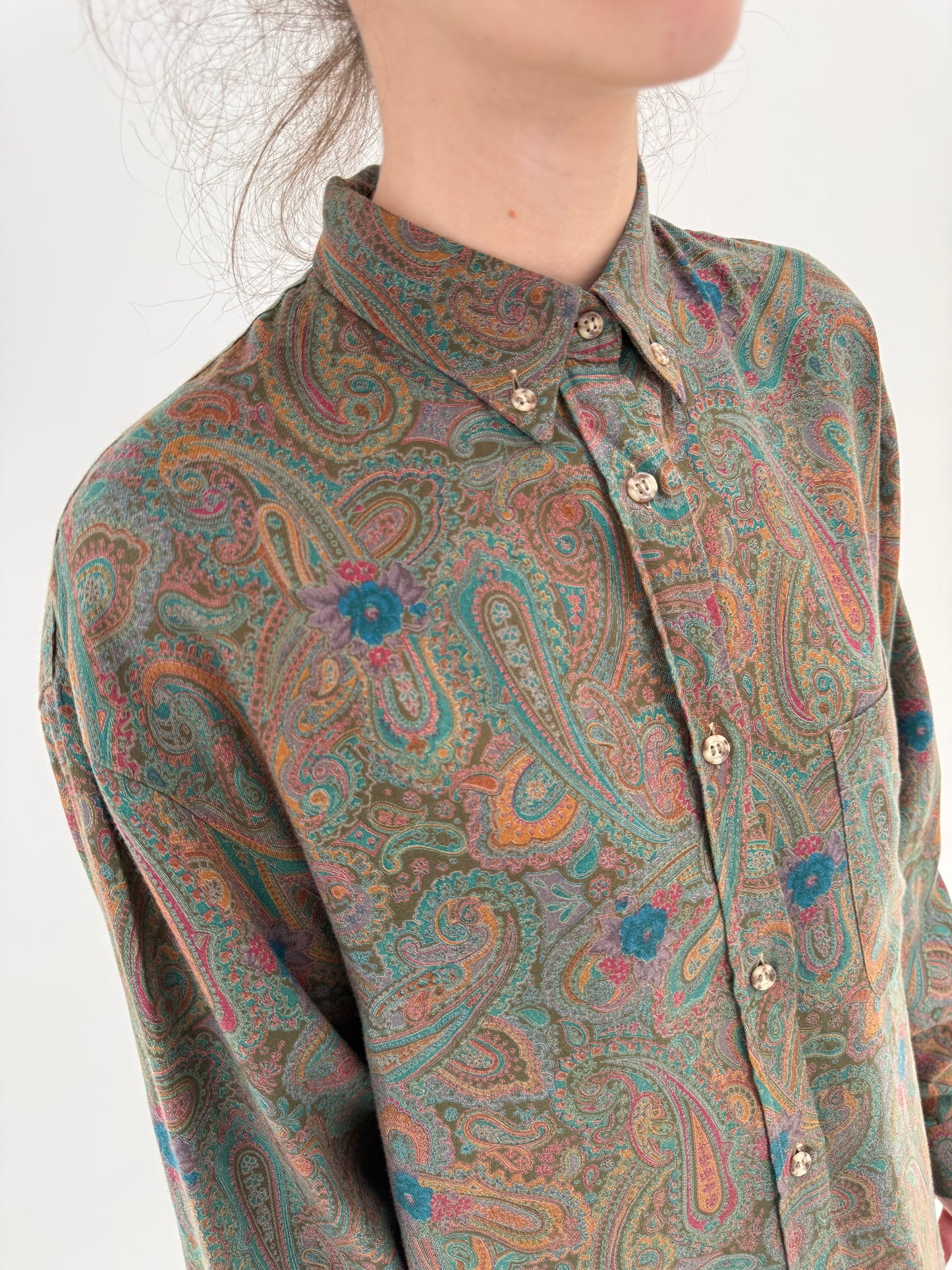 Cămașa vintage italiană în croi lejer cu print paisley superb din bumbac gros