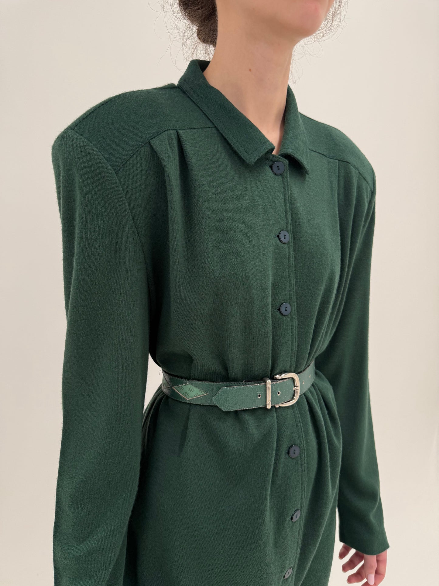 Robe-chemise old vintage anii 80 forest green din lana extrafina
