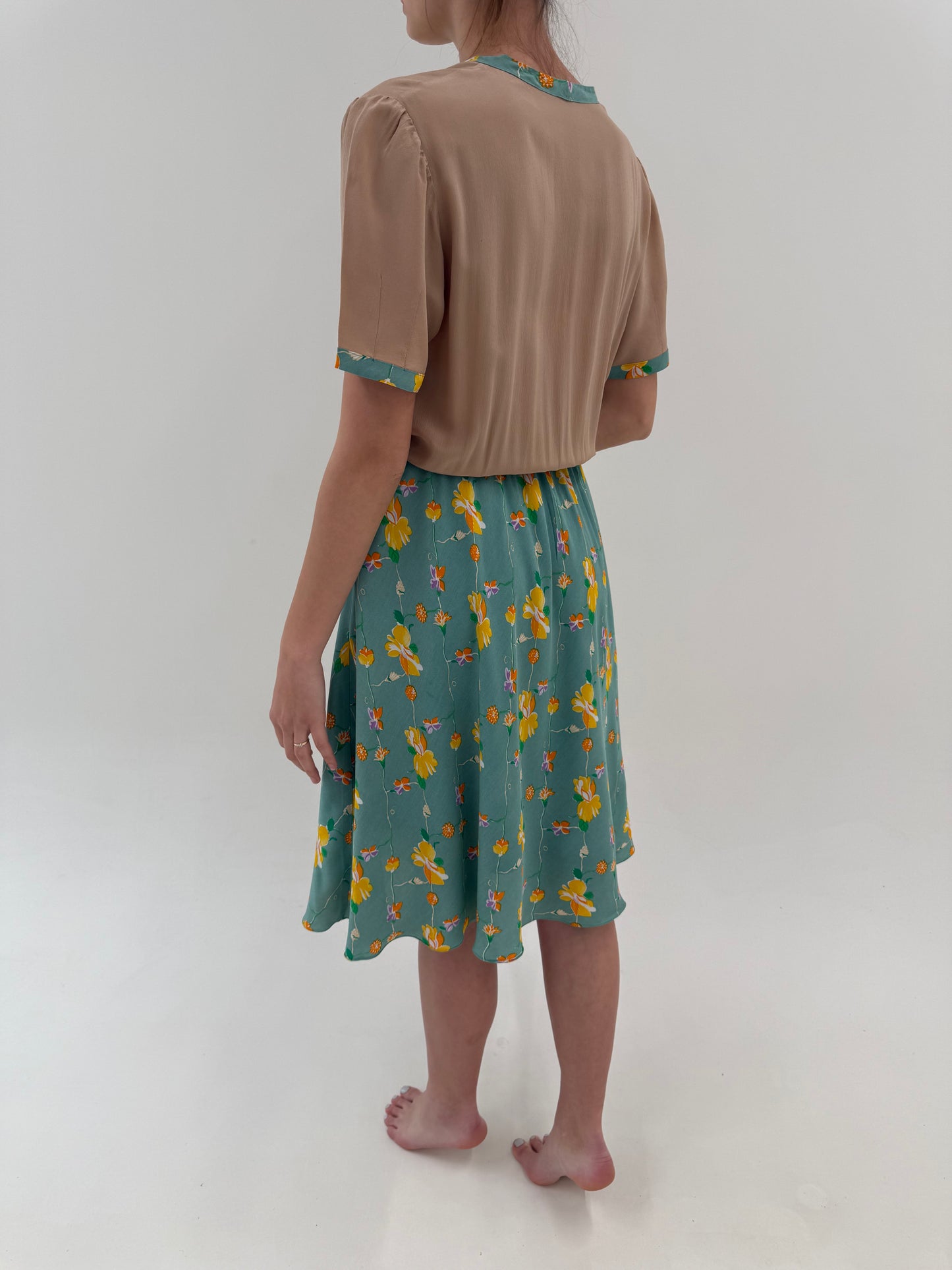 Rochie vintage din mătase naturală cu talie ultra înaltă elastică