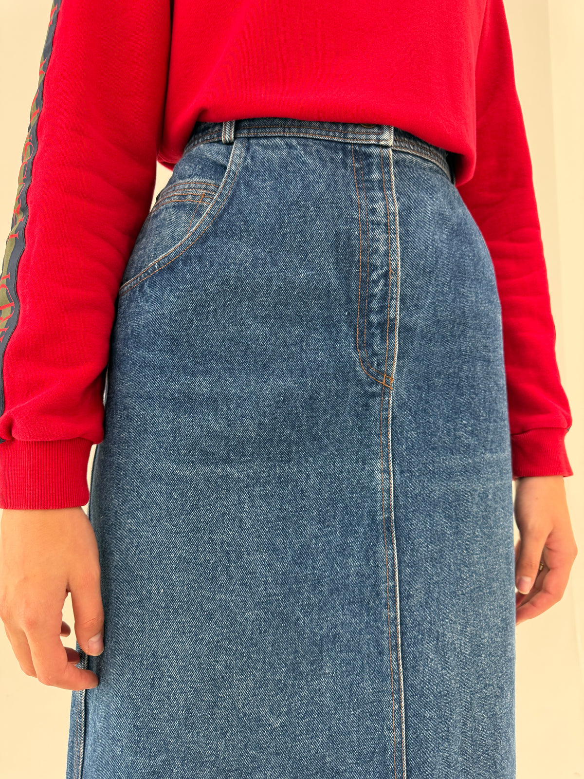 Fustă creion luxury Bogner din Jeans gros cu talie ultra înaltă marcată