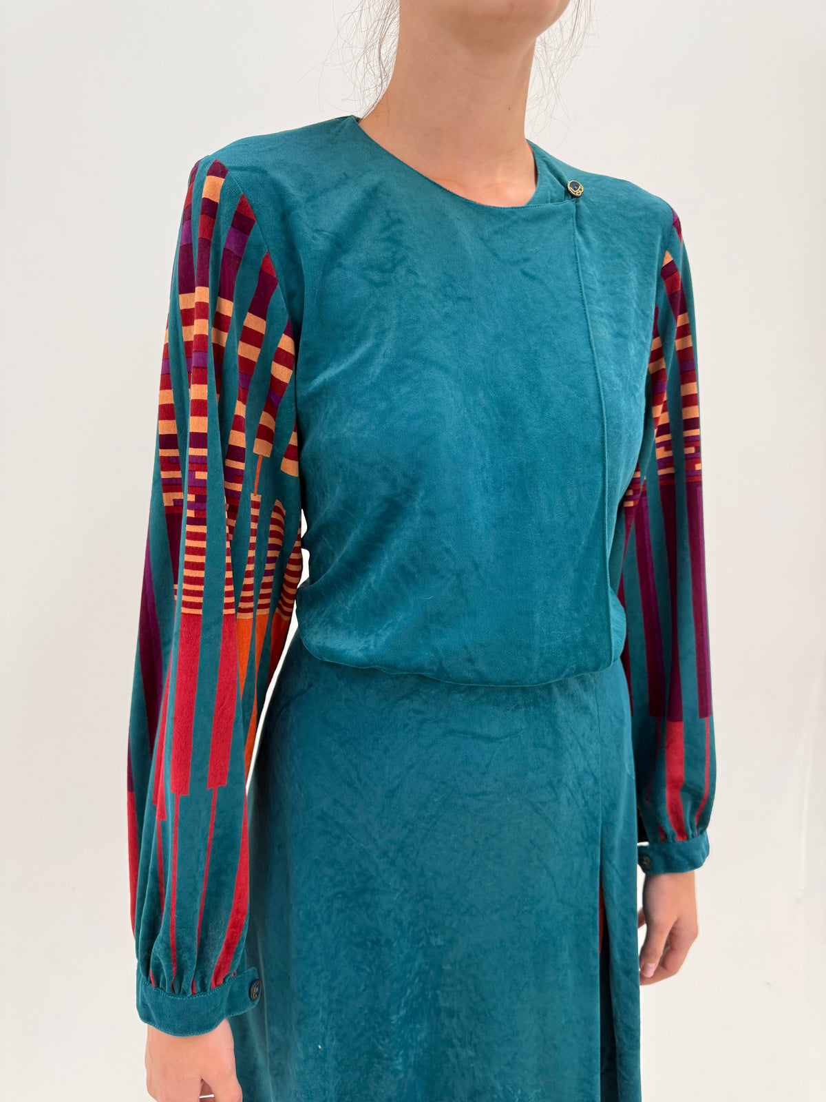 Rochie old vintage italiană din catifea early 80s în culori tari