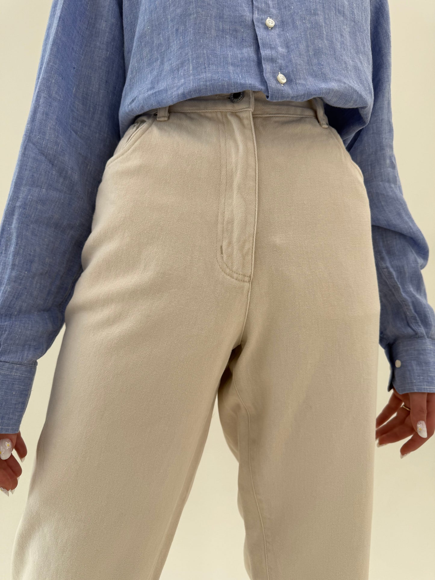 Jeans vintage butter nude cu talie ultra înaltă elastică mom fit petite