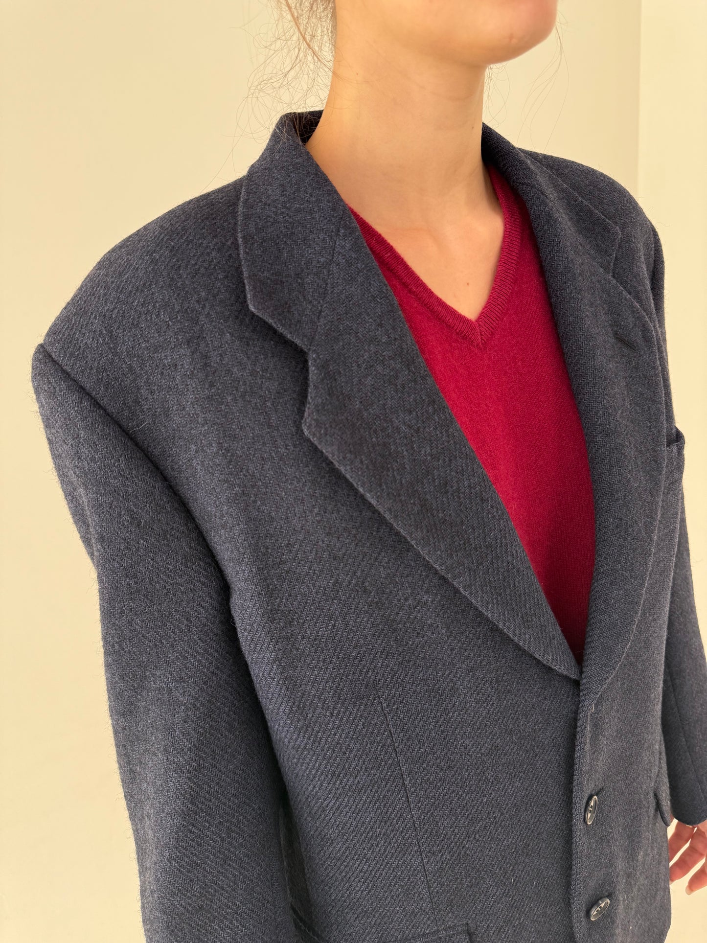 Sacou în croi actual dark jeans blue din tweed italian de lana excepțional