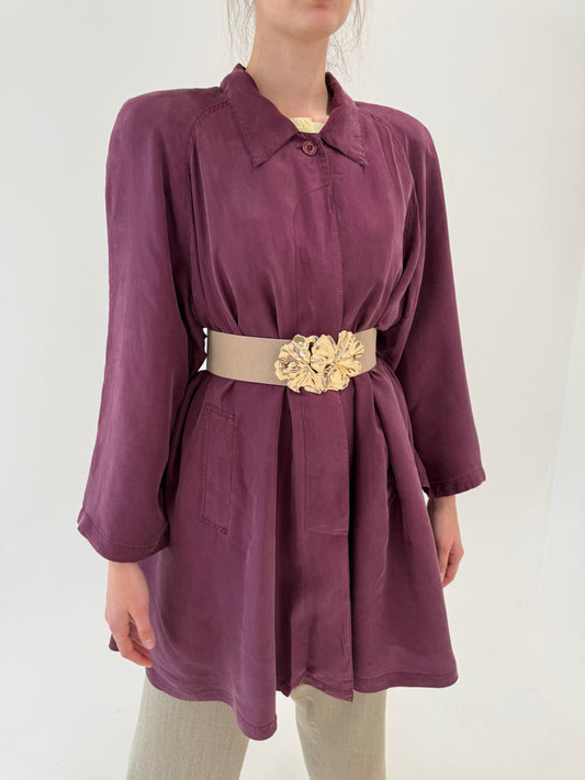 Trench plum din mătase naturală în croi amplu