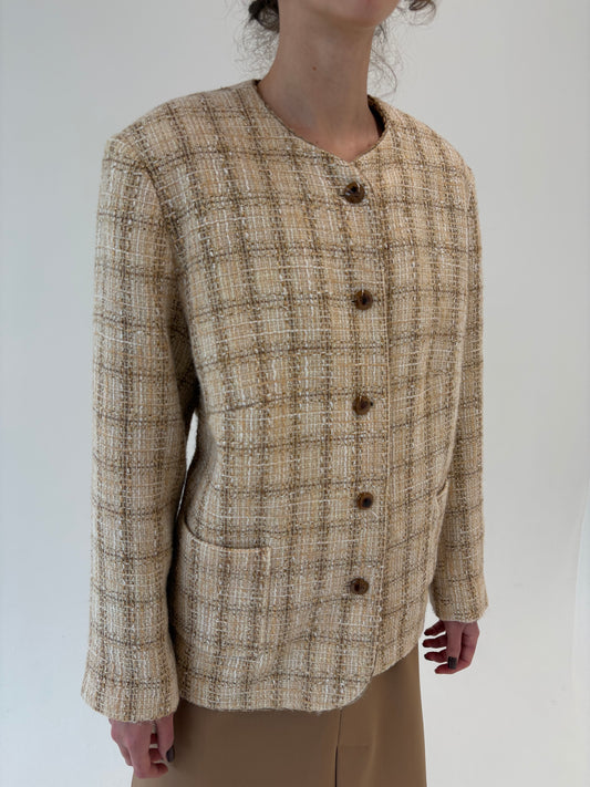 Sacou in stil Chanel din tweed gros excepțional în nuanțe de camel