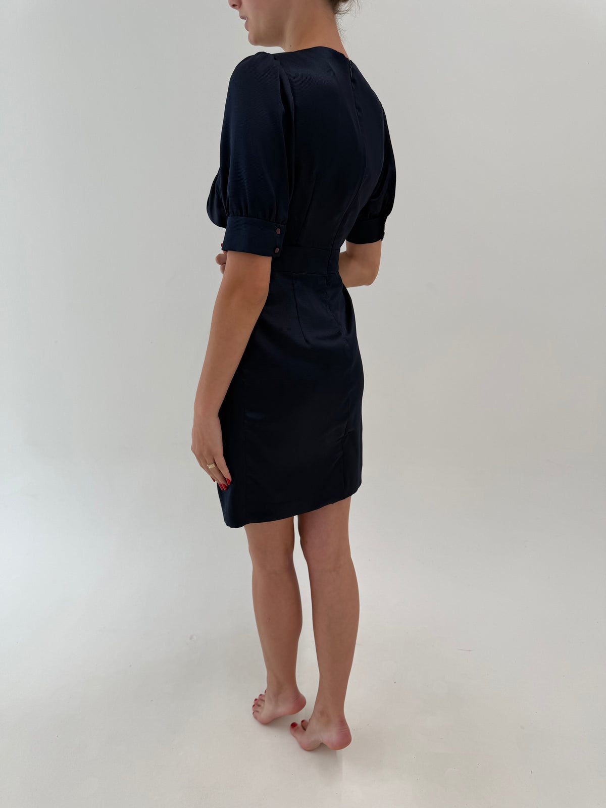 Rochie de la business la cocktail midnight blue din mătase naturală plină texturată