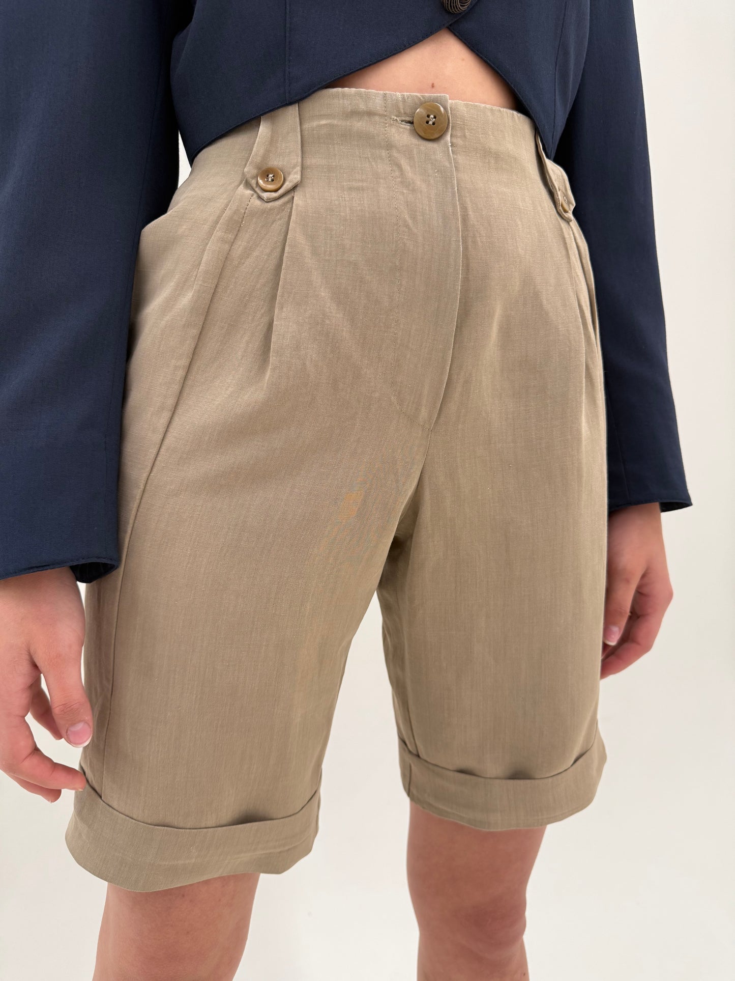 Pantaloni ultra luxury Armani camel din pânză cu talie ultra înaltă