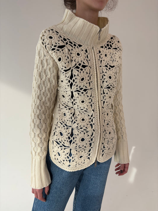 Jacheta butter white din lana extrafina de gramaj mare