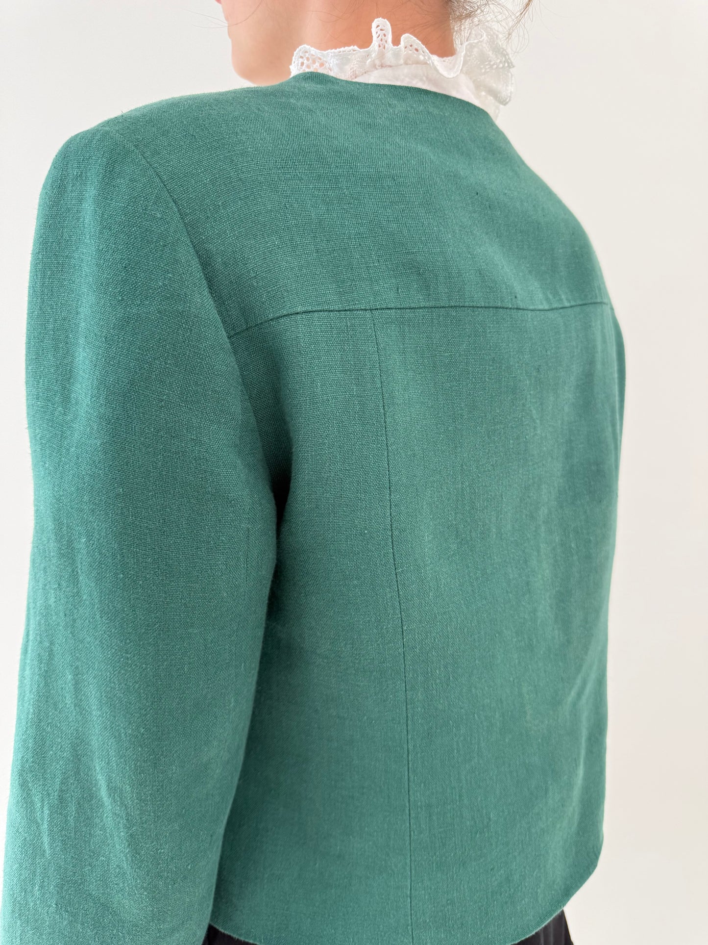Sacou vintage din pânză de in în croi minimalist verde superb