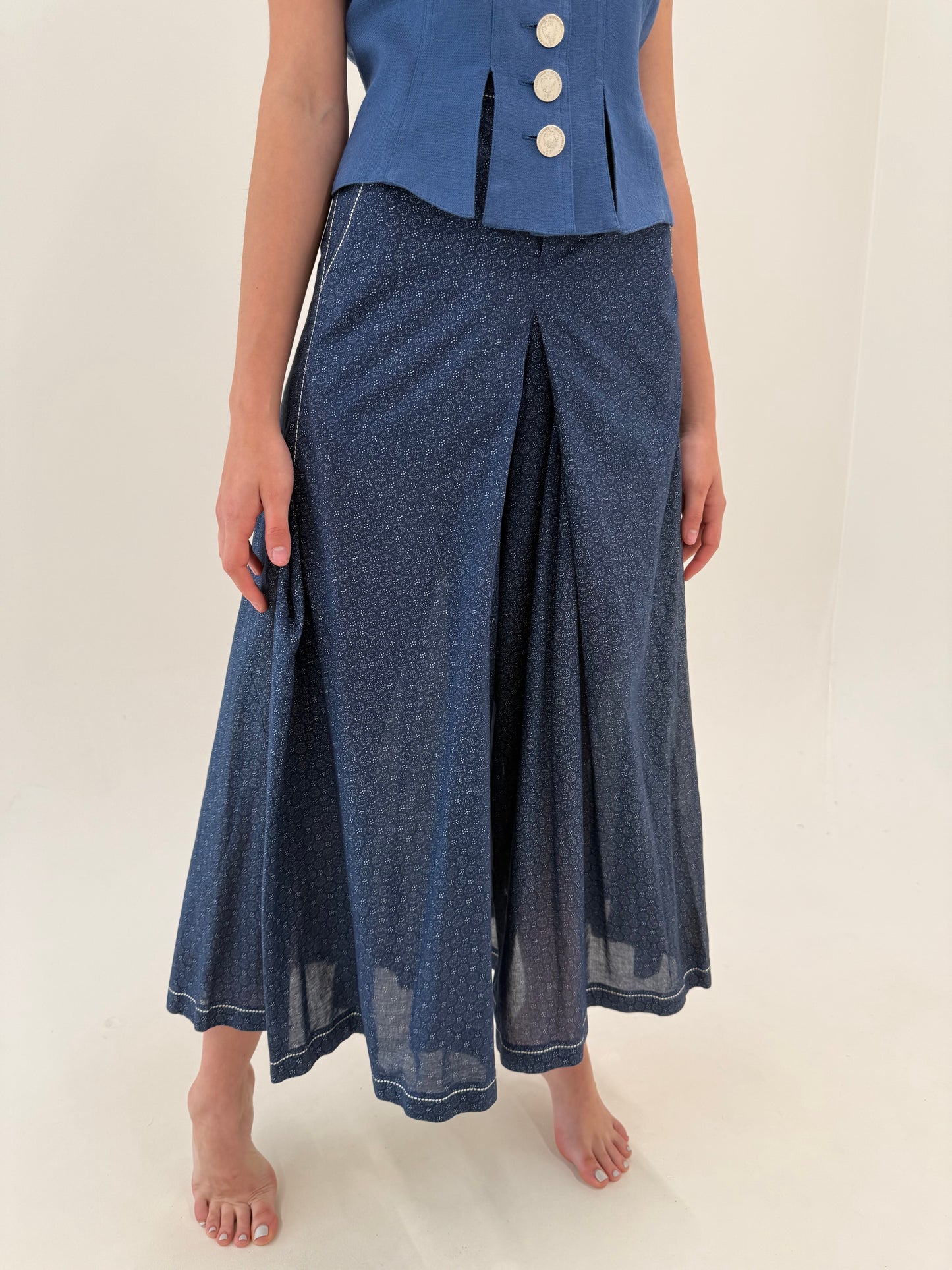 Pantaloni premium palazzo ultra ampli din panzica de bumbac și in