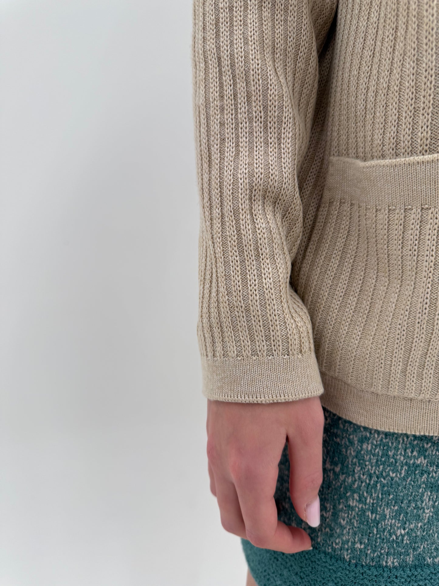 Cardigan vintage light nude din lana extrafina cu bumbac