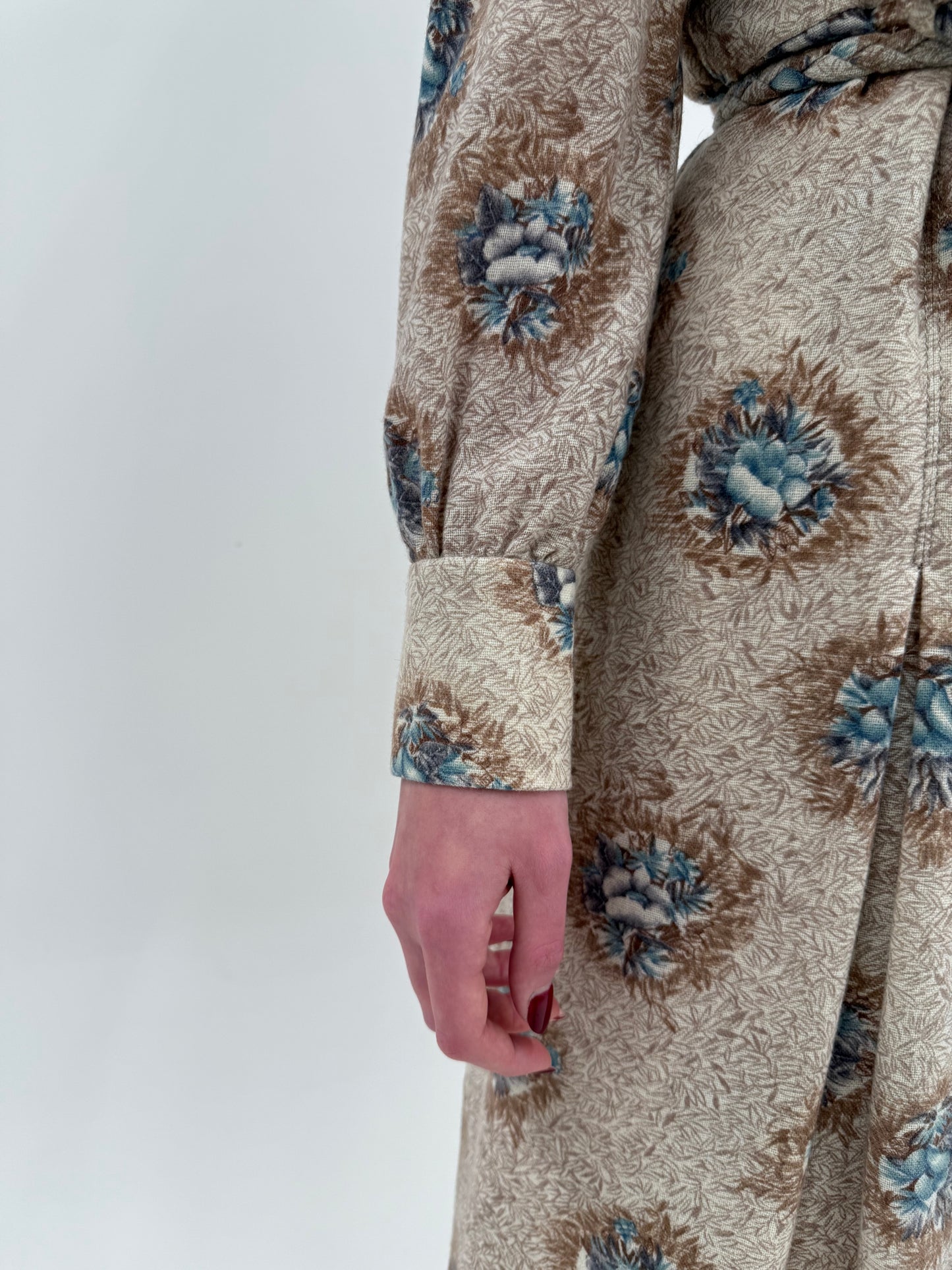 Shirt dress old vintage anii 70 din lana plină extrafina cu talie marcată