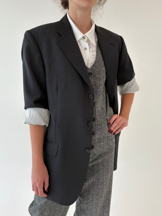 Sacou charcoal gray din stofă ultra luxury Cerutti din cea mai fină lana