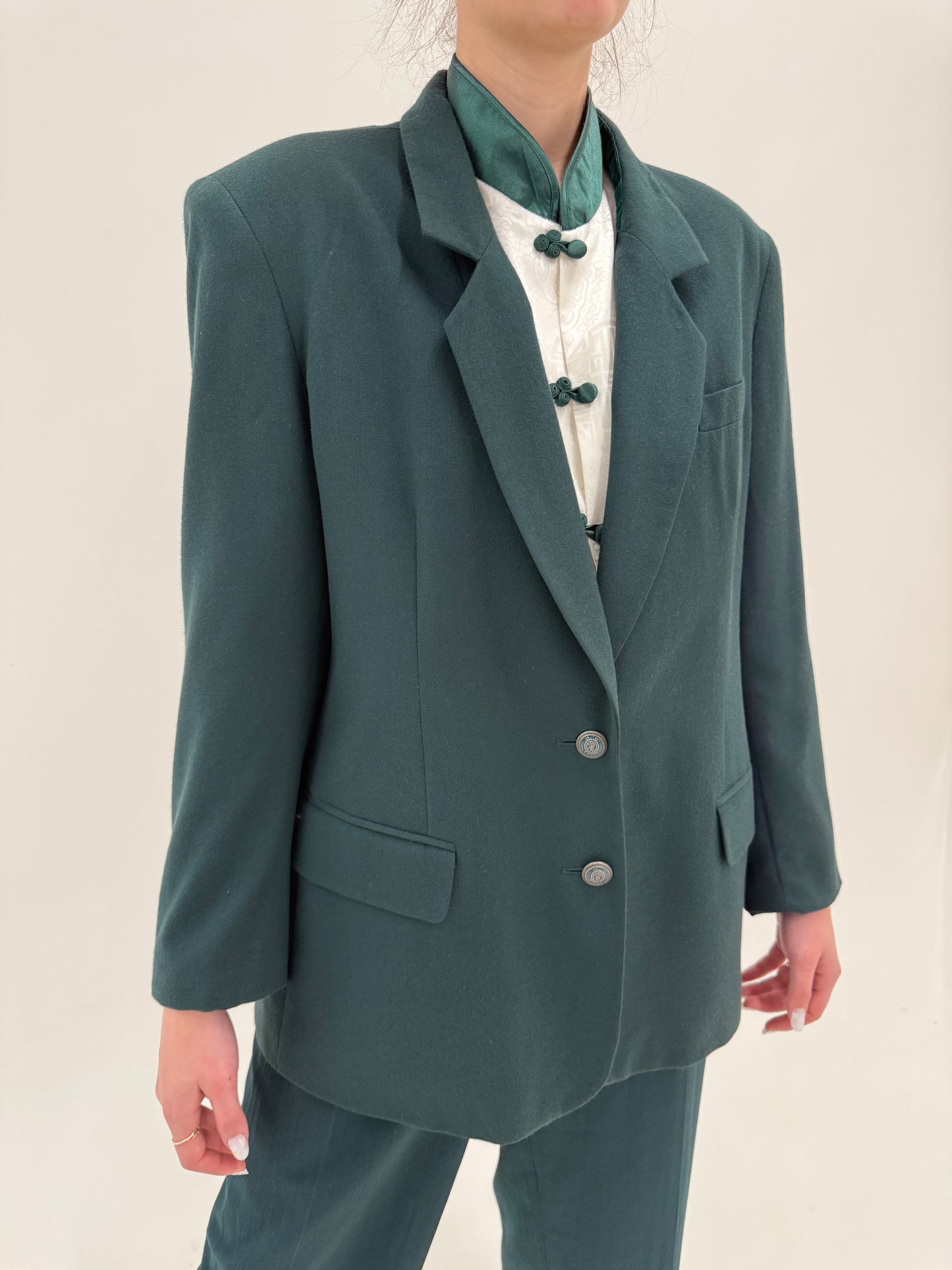 Sacou dark green din lanita extrafina subțire lightweight