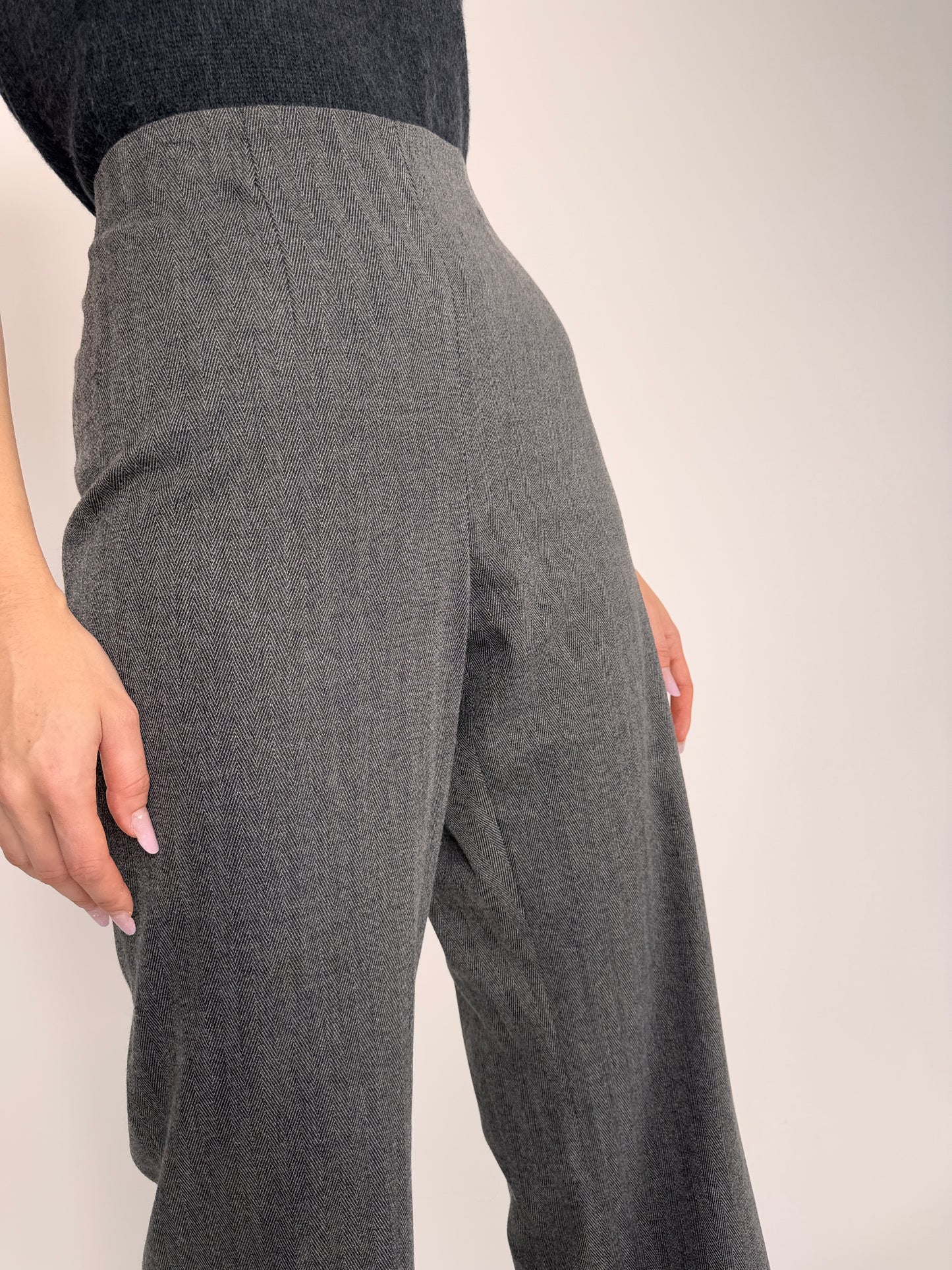 Pantaloni tall din stofă strech de lana extrafina cu talie înaltă plus size