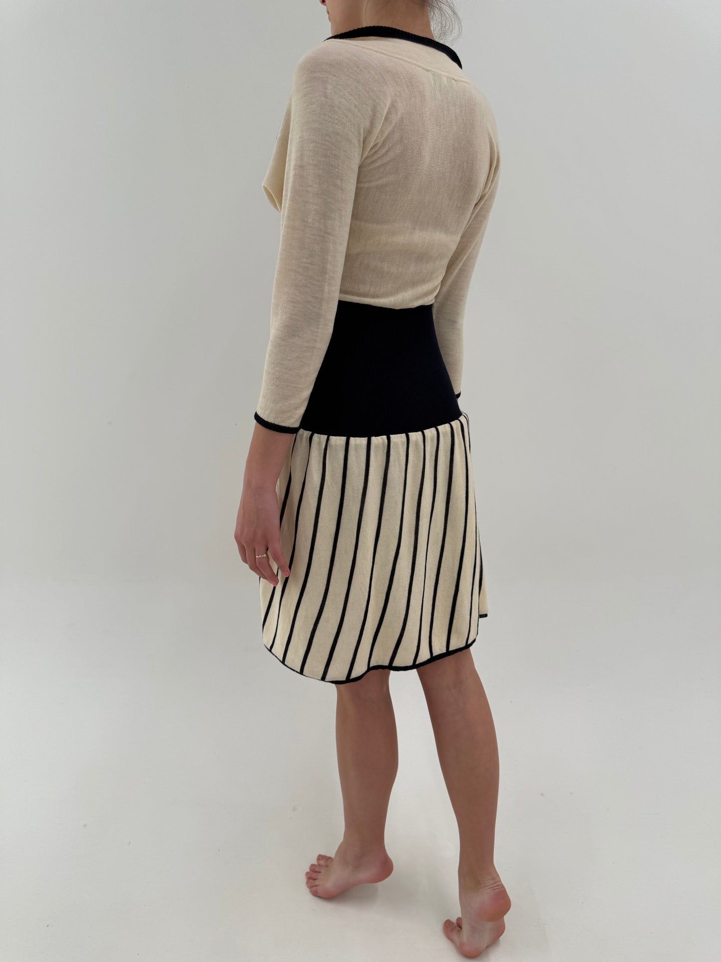 Rochie vintage luxury Rocco Barocco spectaculoasă din jerse nude cu navy blue