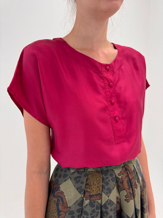 Top lejer din mătase naturală ruby red superb în croi lejer