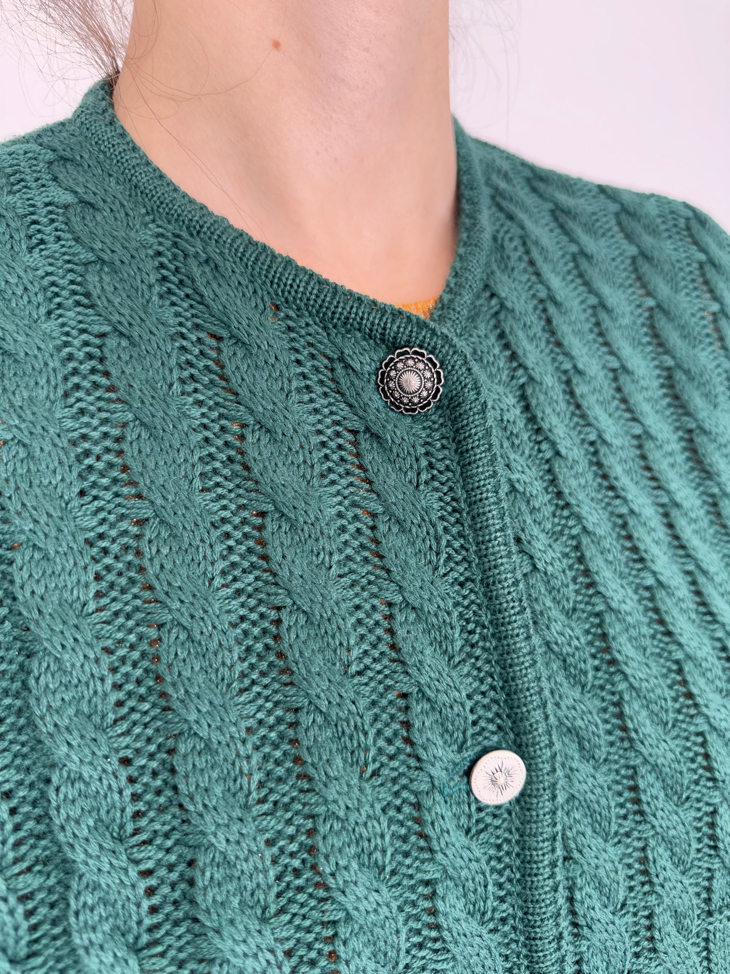 Cardigan vintage pine green din mix de lana extrafina gros