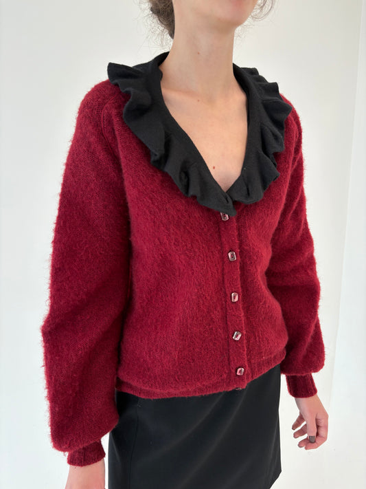 Cardigan vintage burgundy din baby mohair cu manșete îngustate