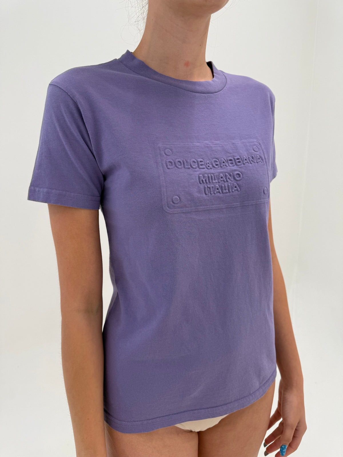 Top Dolce&Gabbana lavender din bumbac de gramaj mare cu logoul discret embosat
