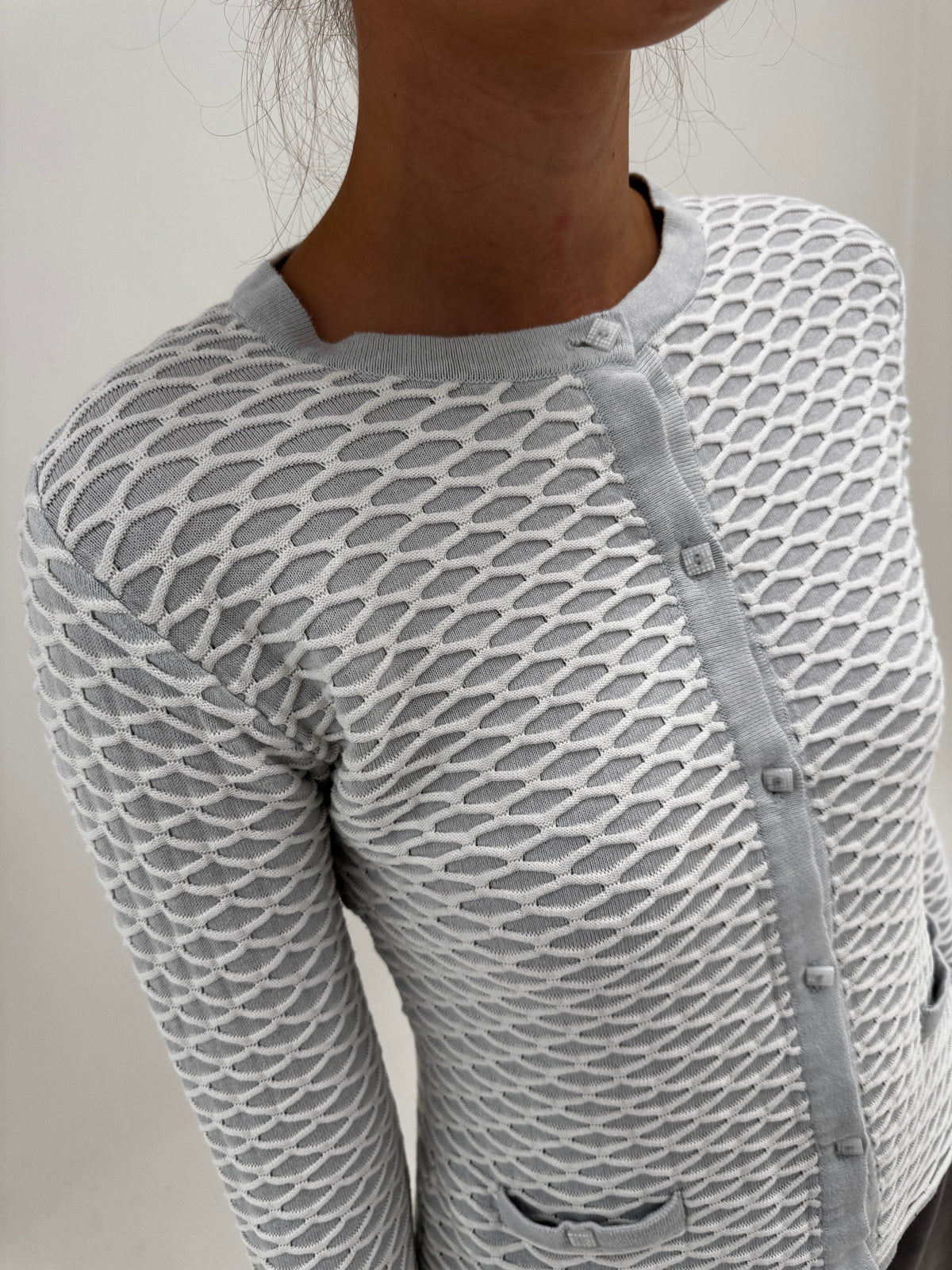 Cardigan silver gray tip jachetă din tricot spectaculos de bumbac texturat