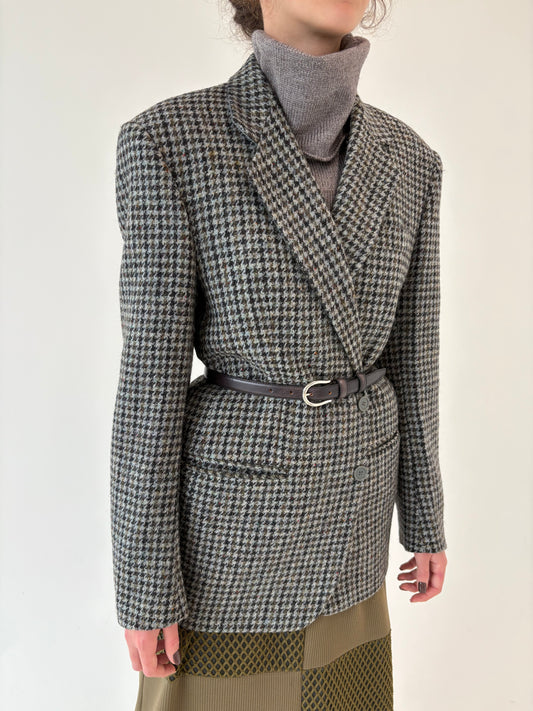 Sacou din tweed de lana plină extrafina pied de coq în culori neutre