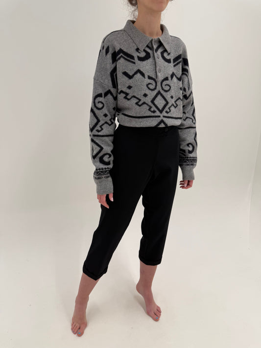 Pantaloni negri petite plus size din stofă ultra confort de lana extrafina