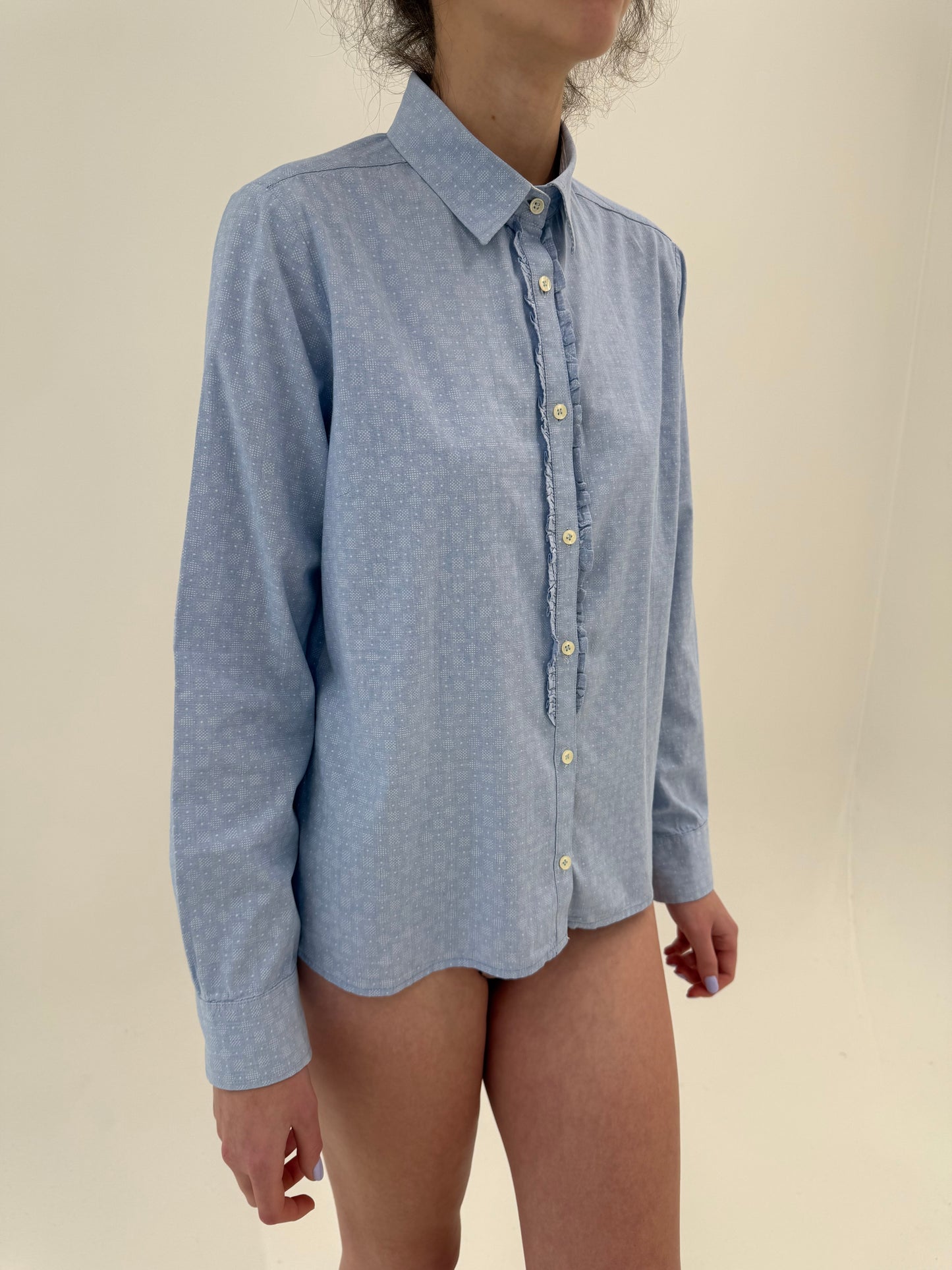 Cămașa baby blue din poplin texturat de bumbac de brand premium italian