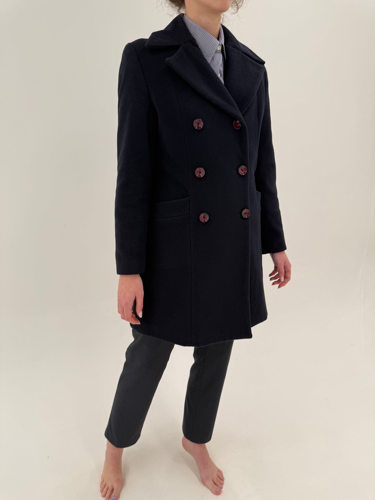 Palton cu închidere dublă și revere late din stofă plină cu extrafina