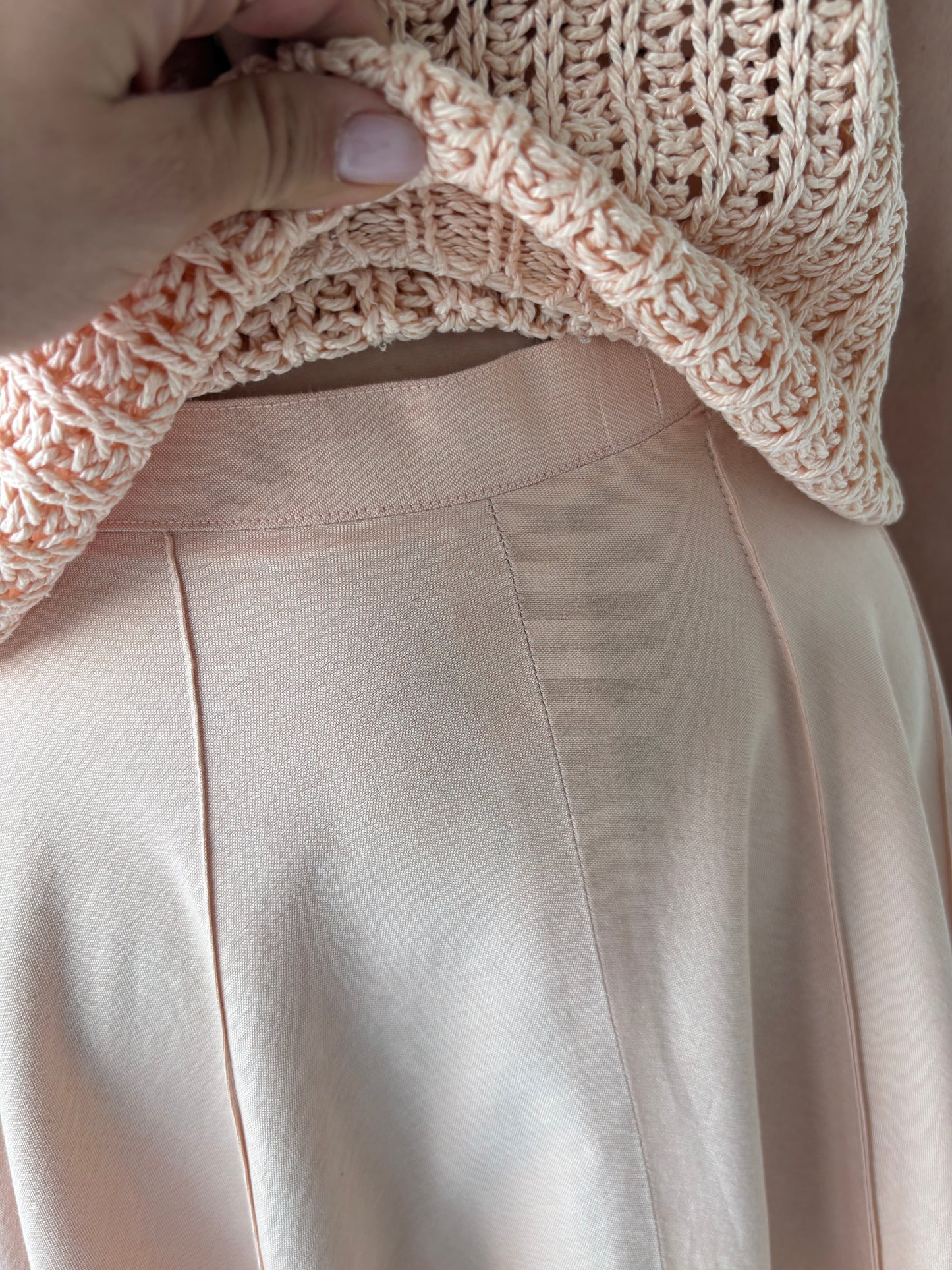 Fustă vintage din pânză moale salmon orange cu talie ultra înaltă