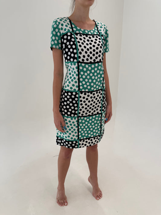 Rochie din twill de mătase naturală cu buline în croi clasic