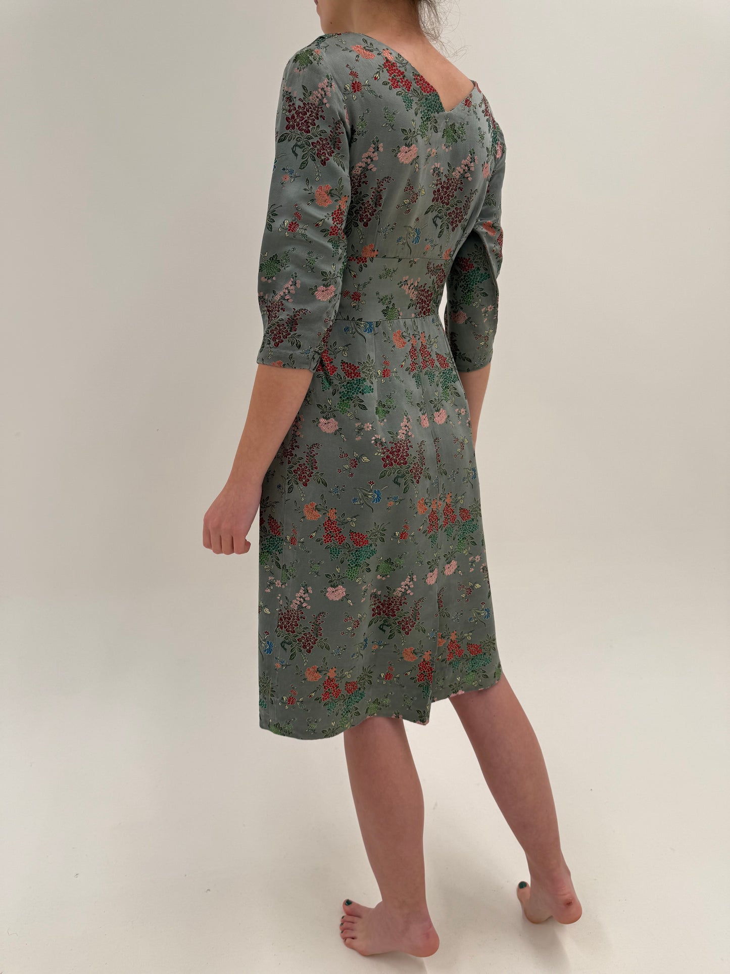 Rochie din jacquard de mătase naturală cu print japonez Old vintage anii 80