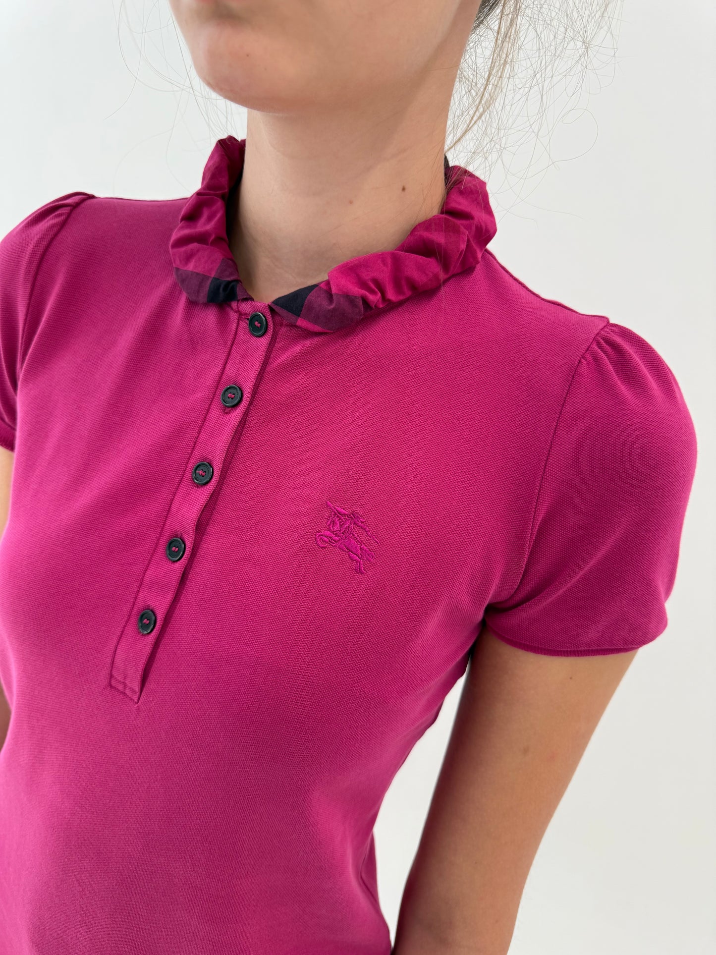 Top Burberry polo magenta din bumbac pique feminin