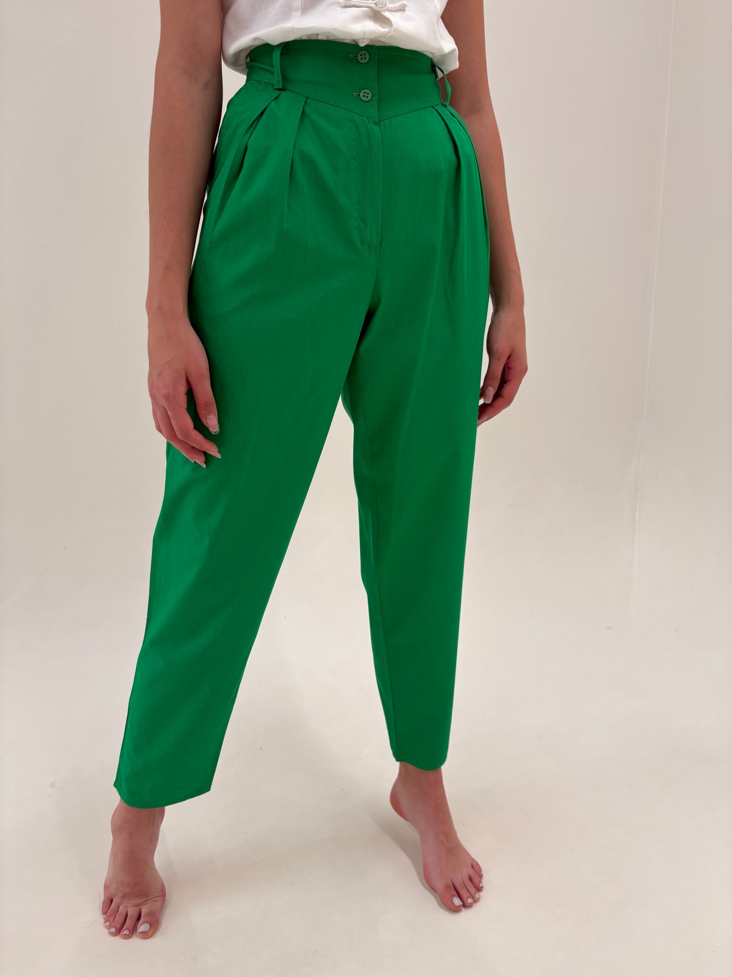 Pantaloni vintage italienești cu talie ultra înaltă și pense din poplin