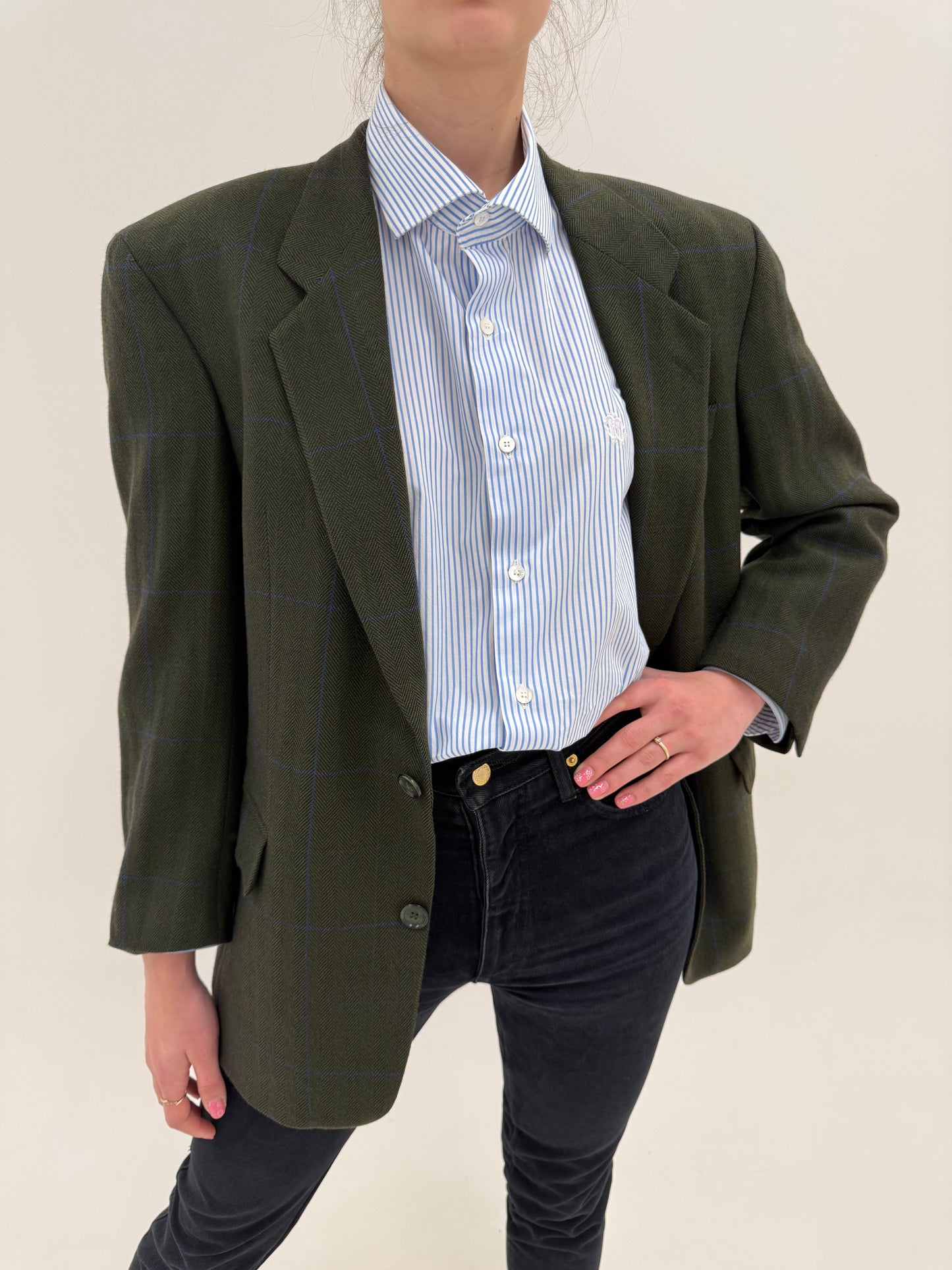 Sacou Hugo Boss petite dark green Chevron și carouri din stofita de lana și cașmir