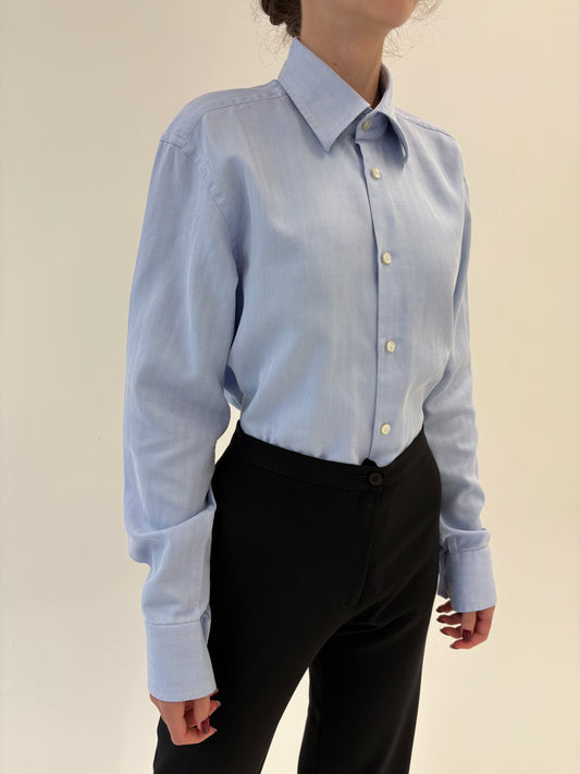 Cămașa Hugo Boss din poplin excepțional gros baby blue