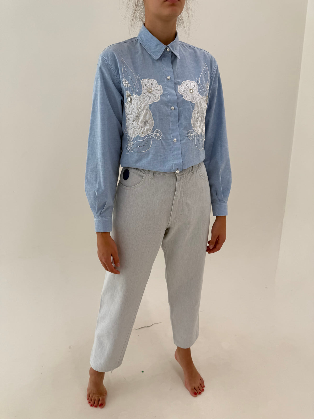 Jeans Trussardi vintage țigaretă light wash the excepționali din bumbac gros moale