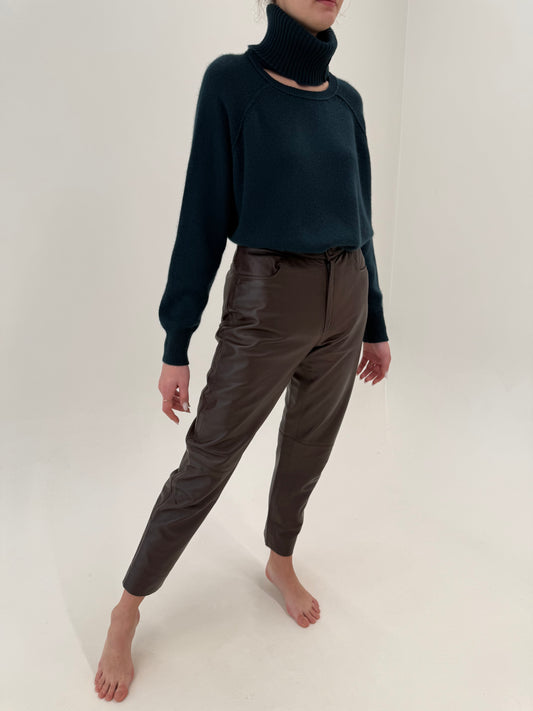 Pantaloni din piele naturală extrem de moale chocolate brown mom fit