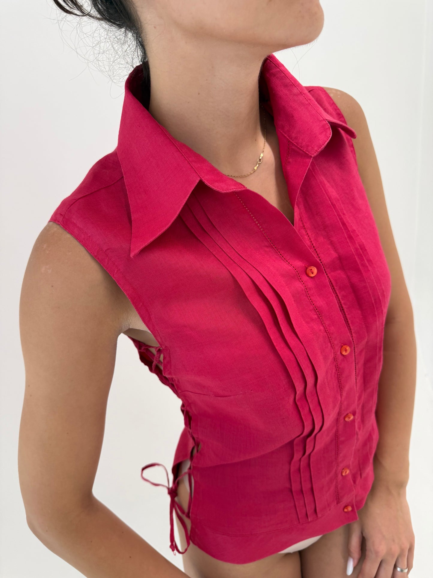 Cămașa fucsia Nara Camicie din in premium cu detalii chic